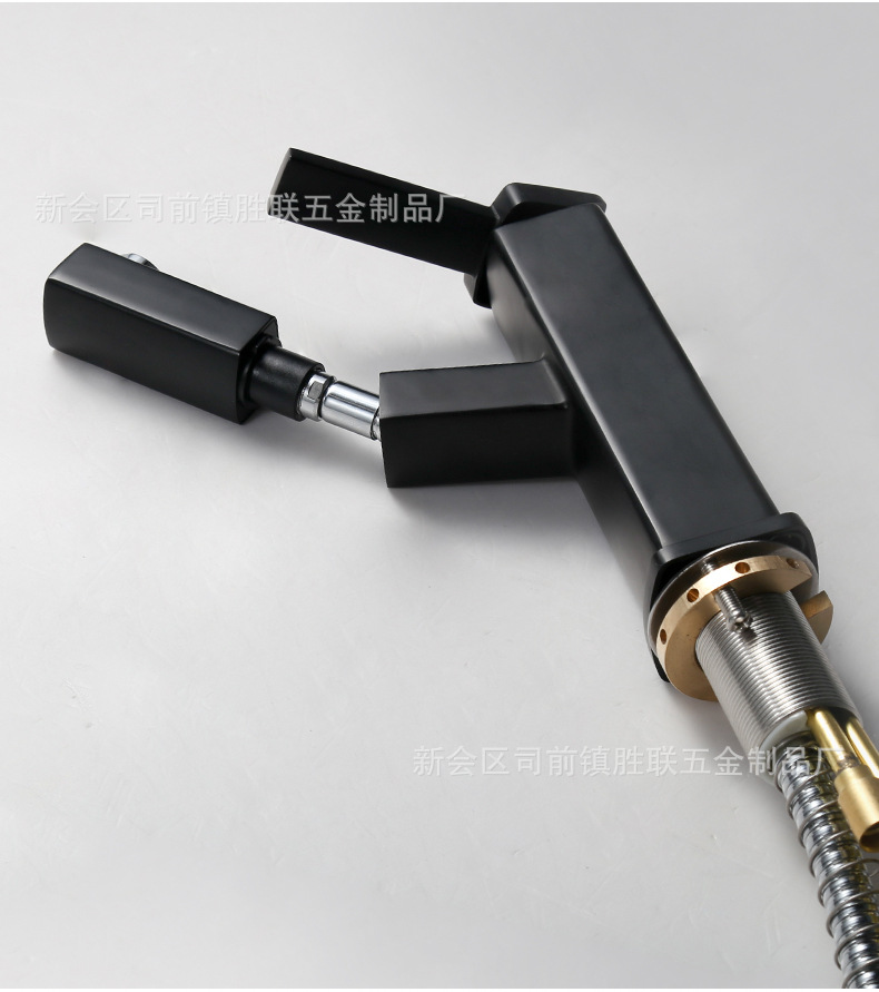 抽拉式水龍頭冷熱洗臉盆衛生間全銅黑色單把單控伸縮洗手盆水龍頭示例圖16