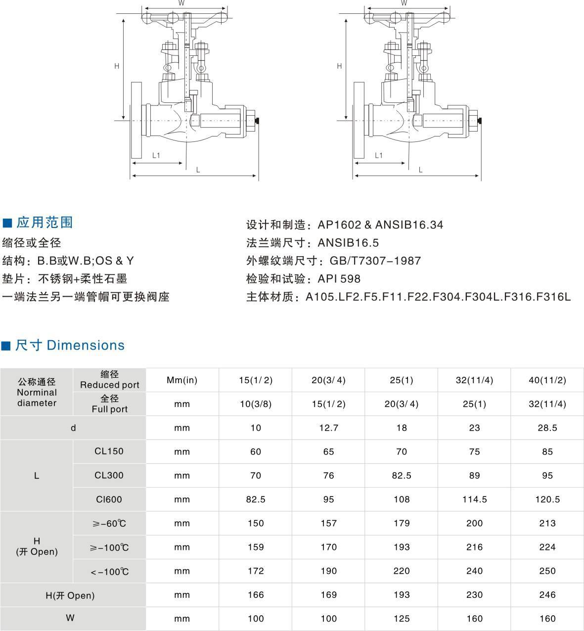 Z/J61H 美標(biāo)鍛鋼承插焊接高壓閘閥/截止閥150LB 300LB 600LB 800示例圖3