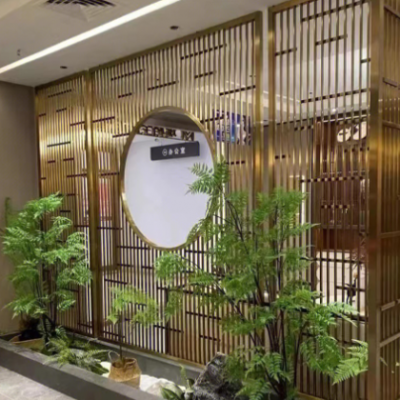 現代不銹鋼花格鏤空金屬玄關隔斷新款酒店會所餐廳室內中式屏風